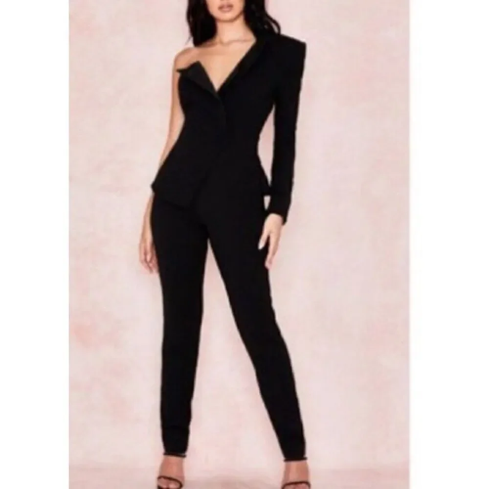 HOUSE OF CB Jumpsuit Size Small Black One‎ Sleeved Rosaria Tuxedo Style